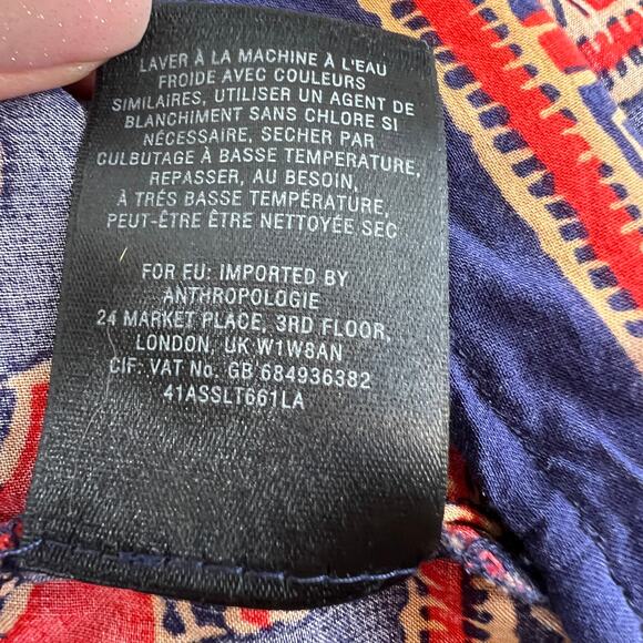 Vanessa Virginia Anthropologie Mahdia Elephant Bohemian Blouse Orange / Blue 6 - Picture 9 of 10